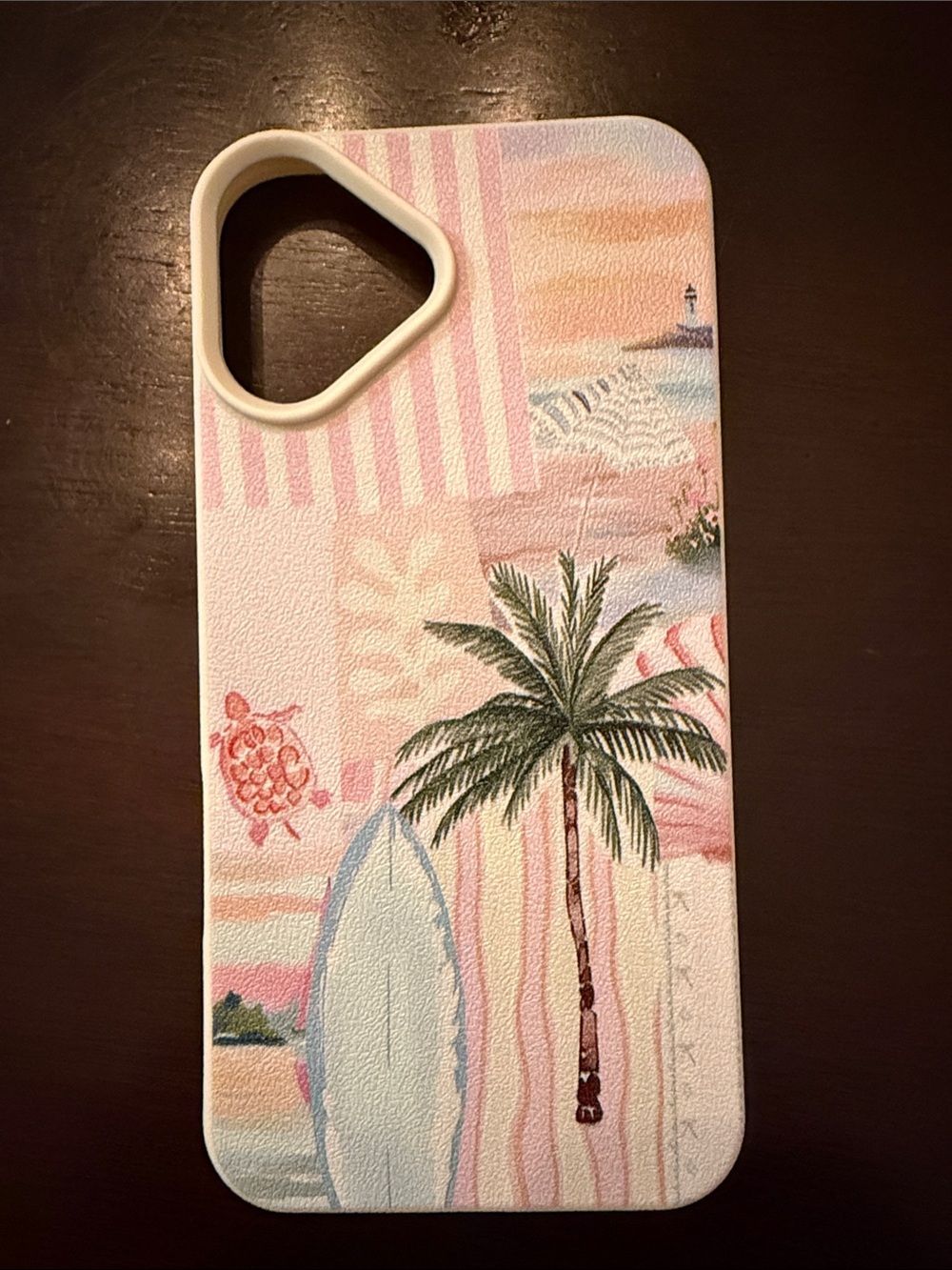 Tropical Palm & Surfboard iPhone 16 Plus Case - Pink, Green, Cream